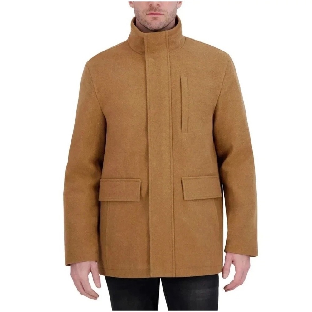 NWT Nautica Mens Camel Wool Blend Quilted Lined Car Coat Jacket •L• Classic Prep